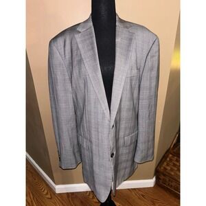 LRL Lauren Ralph Lauren Blazer Jacket Mens 46 Gray Blue 100% Wool 2 Button Plaid